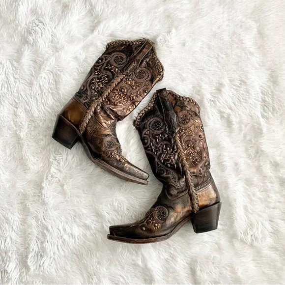 CORRAL Leather Laced Studded Embroidered Snip Toe Cowgirl Boots R1217 western - Picture 4 of 11